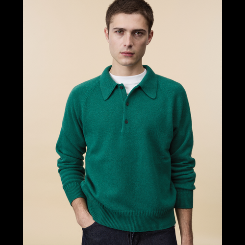 Tricot Polo En Cachemire Vert Bouteille Homme – Tricot