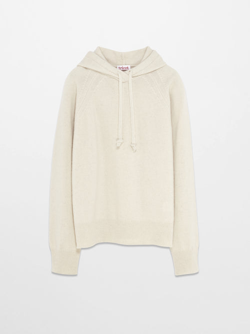 tricot Pull à capuche en laine et cachemire Blanc cassé Femme – Tricot