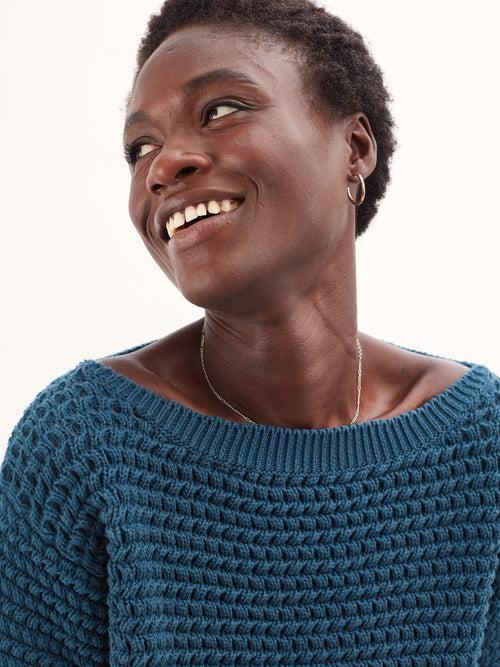 Tricot Pull Col Bateau En Coton Bio Bleu Femme – Tricot