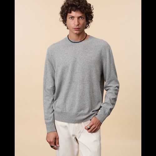 Tricot Pull Col Rond Cachemire Léger Gris Clair Homme – Tricot