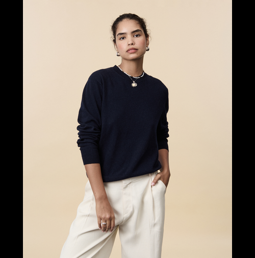 tricot Pull col rond cachemire léger Marine foncé femme – Tricot