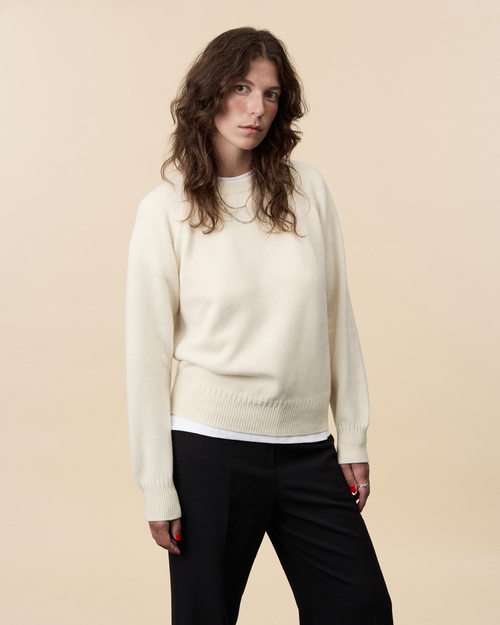 tricot Pull col rond en cachemire Blanc Femme – Tricot