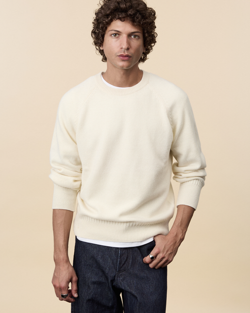 Tricot Pull Col Rond En Cachemire Blanc Homme – Tricot