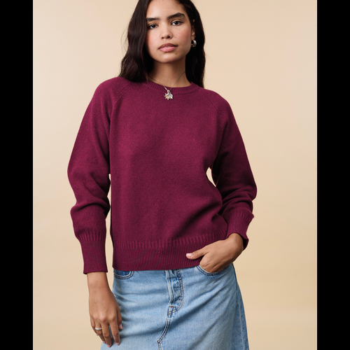 Tricot Pull Col Rond En Cachemire Bordeaux Femme – Tricot