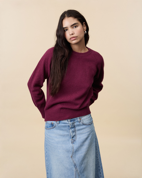 Tricot Pull Col Rond En Cachemire Bordeaux Femme – Tricot