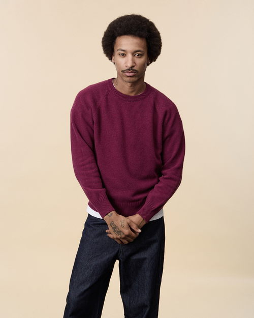 Tricot Pull Col Rond En Cachemire Bordeaux Homme – Tricot