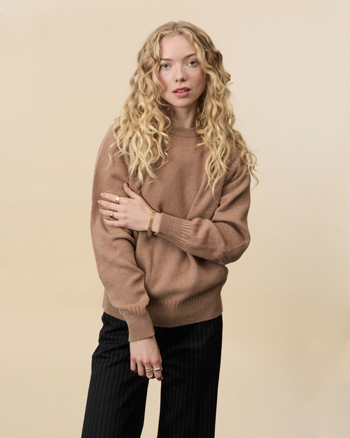 tricot Pull col rond en cachemire Camel Femme – Tricot