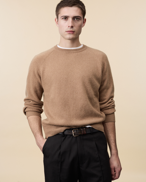 Tricot Pull Col Rond En Cachemire Camel Homme – Tricot