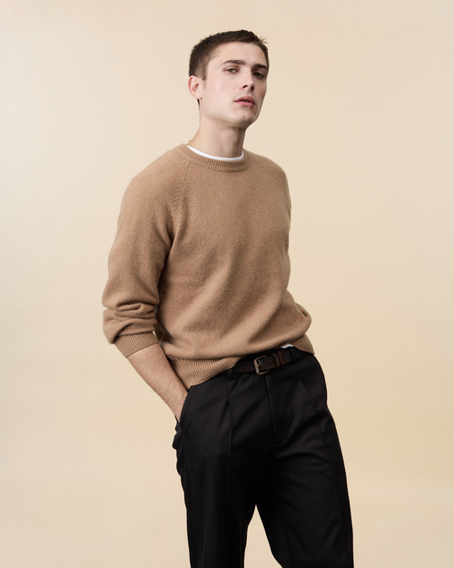 tricot Pull col rond en cachemire Camel Homme – Tricot