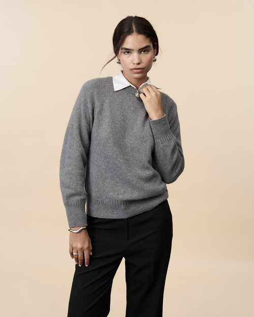 Tricot Pull Col Rond En Cachemire Gris Femme – Tricot