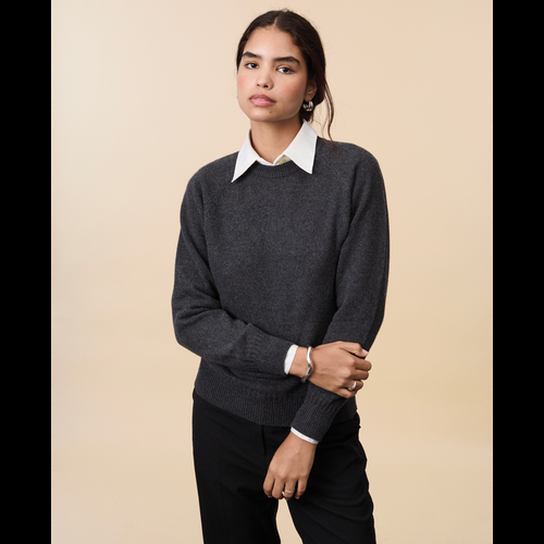 Tricot Pull Col Rond En Cachemire Gris Foncé Femme – Tricot