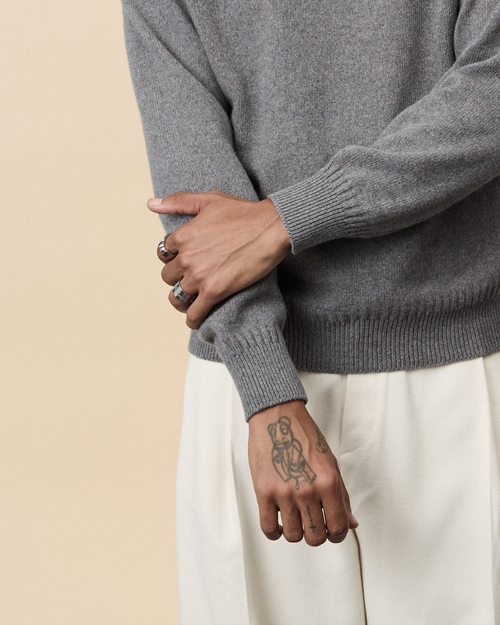 Tricot Pull Col Rond En Cachemire Gris Homme – Tricot
