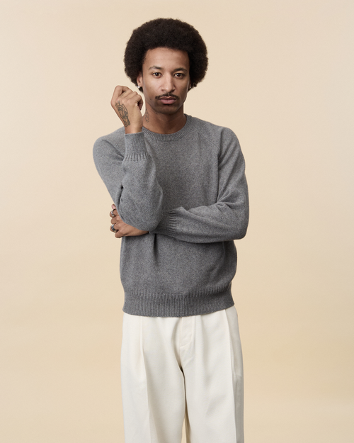 tricot Pull col rond en cachemire Gris Homme – Tricot