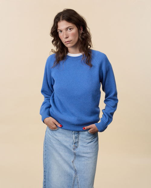 tricot Pull col rond en cachemire Indigo Femme – Tricot