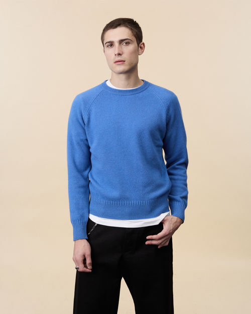 tricot Pull col rond en cachemire Indigo Homme – Tricot