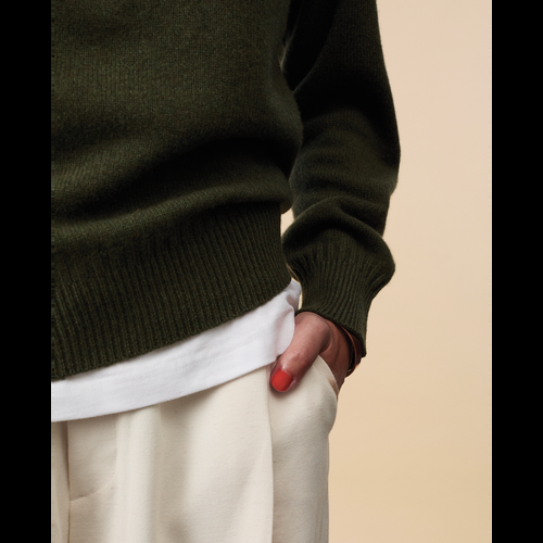 Tricot Pull Col Rond En Cachemire Kaki Femme – Tricot