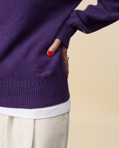 Tricot Pull Col Rond En Cachemire Léo Purple Femme – Tricot