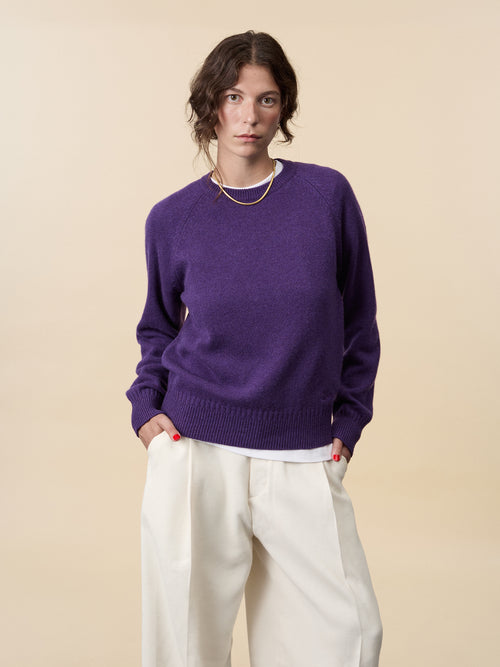 tricot Pull col rond en cachemire Léo Purple Femme – Tricot