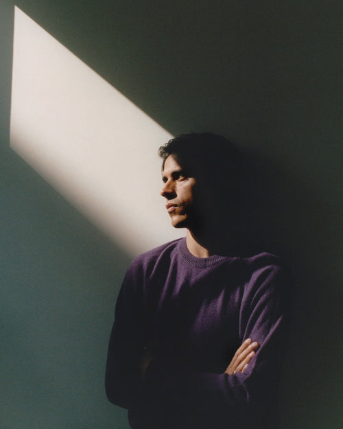 tricot Pull col rond en cachemire Léo Purple Homme – Tricot