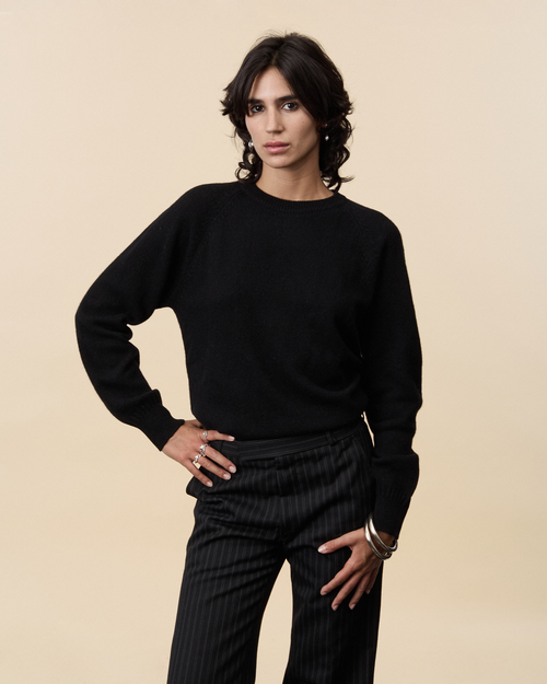 tricot Pull col rond en cachemire Noir Femme – Tricot