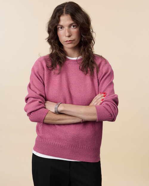 Tricot Pull Col Rond En Cachemire Rose Indien Femme – Tricot