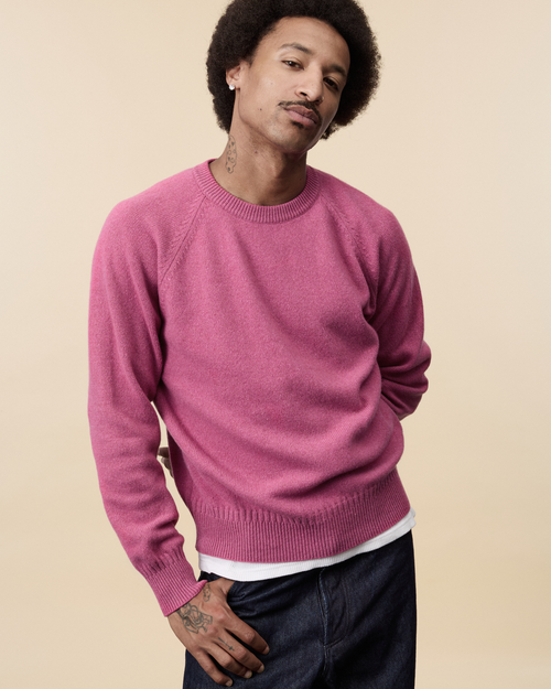 Tricot Pull Col Rond En Cachemire Rose Indien Homme – Tricot