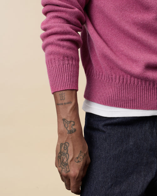 Tricot Pull Col Rond En Cachemire Rose Indien Homme – Tricot