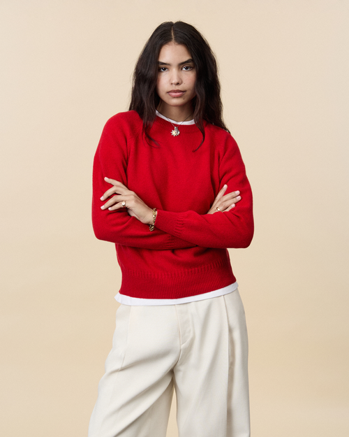 Tricot Pull Col Rond En Cachemire Rouge Femme – Tricot
