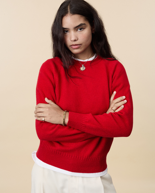 tricot Pull col rond en cachemire Rouge Femme – Tricot