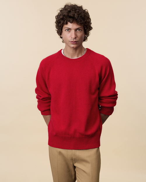 Tricot Pull Col Rond En Cachemire Rouge Homme – Tricot