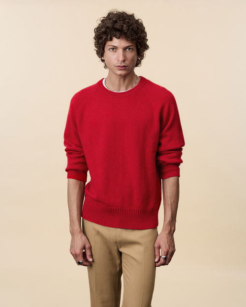 tricot Pull col rond en cachemire Rouge Homme – Tricot