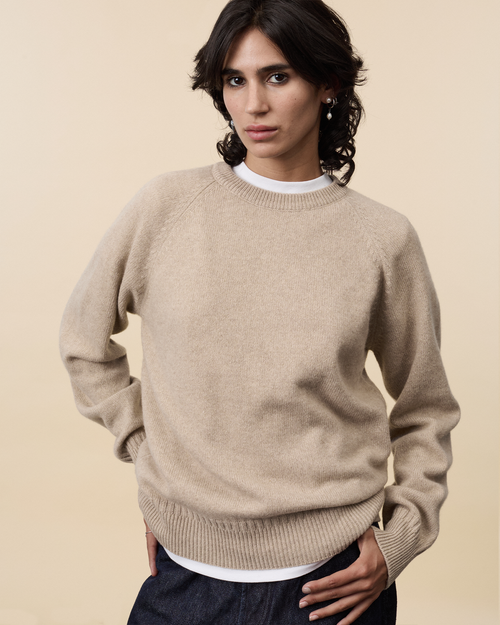 Tricot Pull Col Rond En Cachemire Sable Femme – Tricot