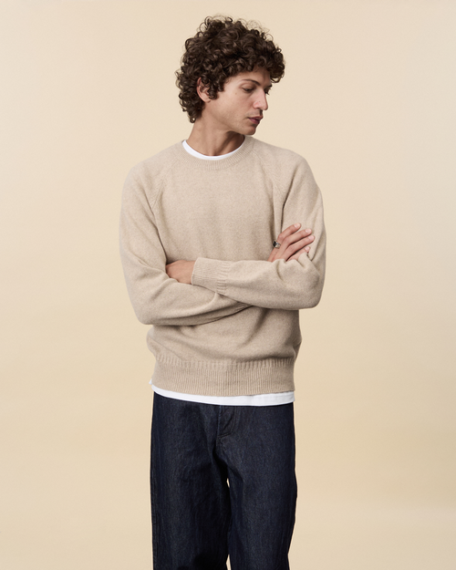 Tricot Pull Col Rond En Cachemire Sable Homme – Tricot