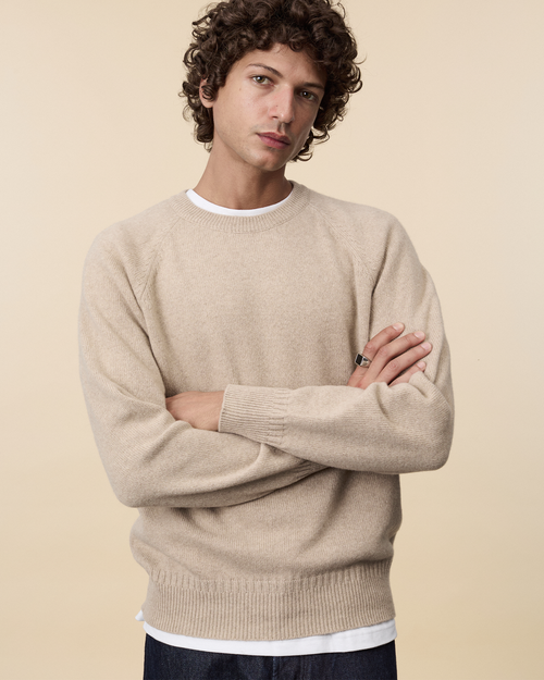 Tricot Pull Col Rond En Cachemire Sable Homme – Tricot