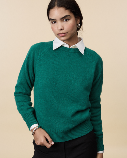Tricot Pull Col Rond En Cachemire Vert Bouteille Femme – Tricot