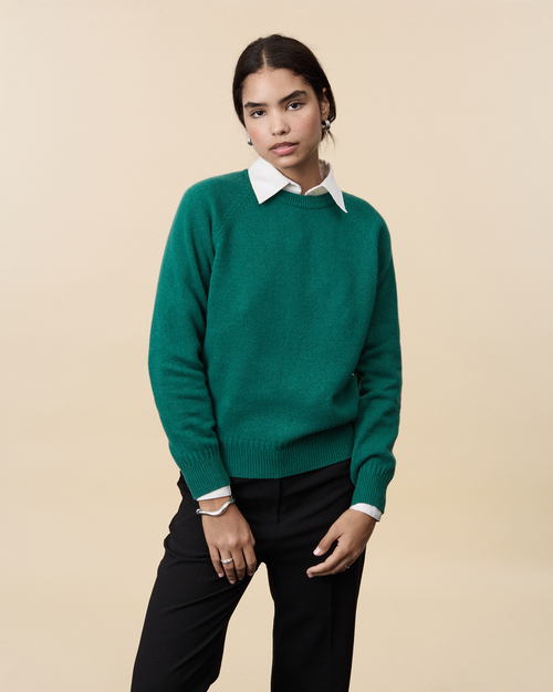 tricot Pull col rond en cachemire Vert bouteille Femme – Tricot