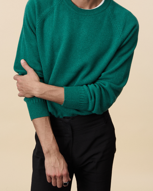 Tricot Pull Col Rond En Cachemire Vert Bouteille Homme – Tricot