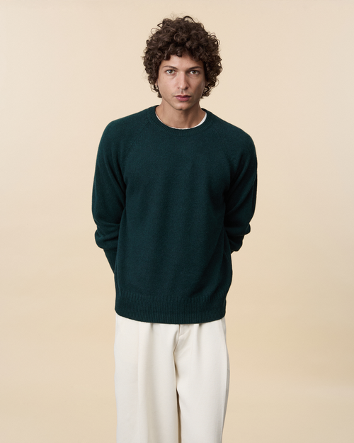 tricot Pull col rond en cachemire Vert Homme – Tricot