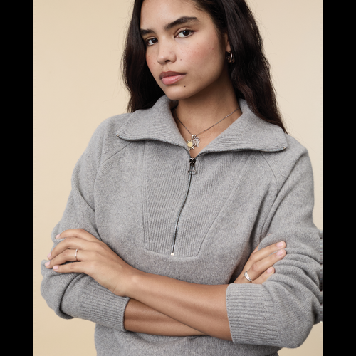 Tricot Pull Col Zippé En Cachemire Gris Femme – Tricot