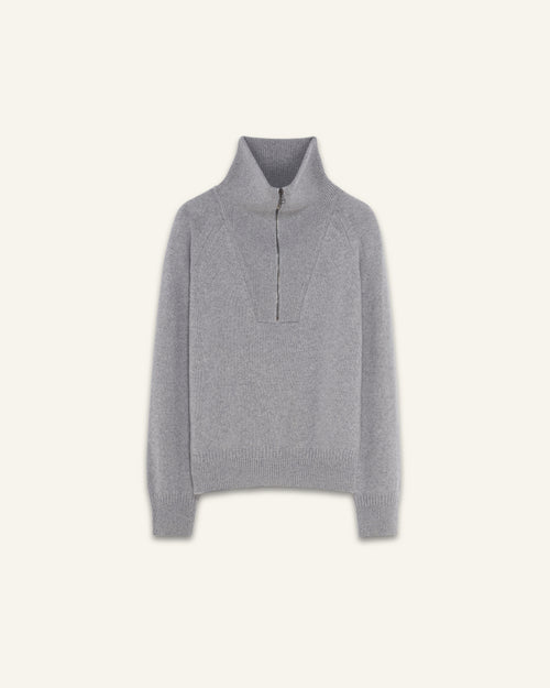 Tricot Pull Col Zippé En Cachemire Gris Femme – Tricot