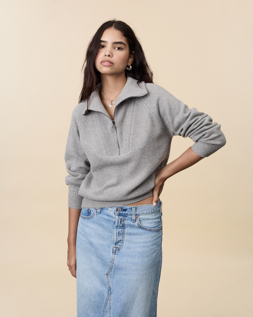 Tricot Pull Col Zippé En Cachemire Gris Femme – Tricot