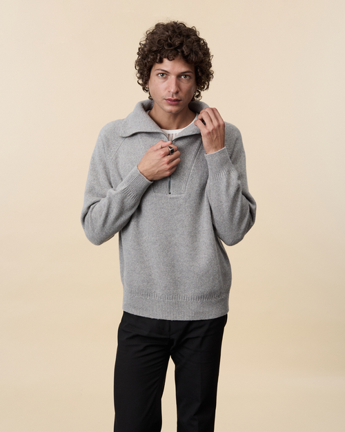 Tricot Pull Col Zippé En Cachemire Gris Homme – Tricot
