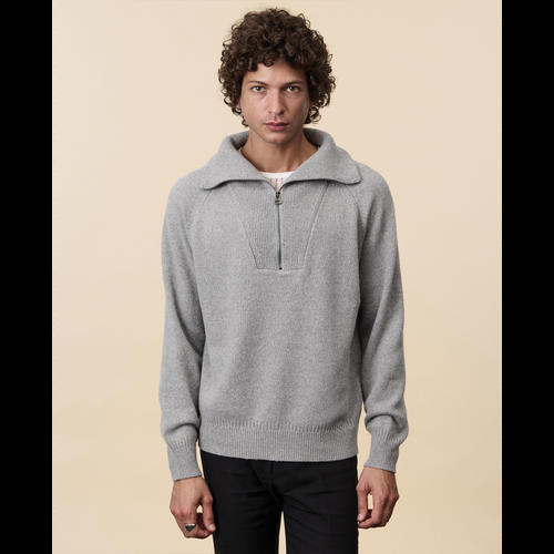 Tricot Pull Col Zippé En Cachemire Gris Homme – Tricot