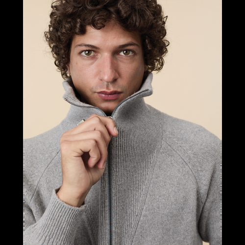Tricot Pull Col Zippé En Cachemire Gris Homme – Tricot