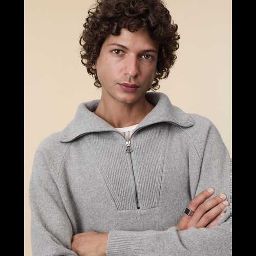 tricot Pull col zippé en cachemire Gris Homme – Tricot