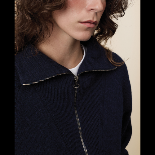 Tricot Pull Col Zippé En Cachemire Marine Foncé Femme – Tricot