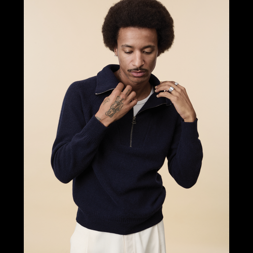 tricot Pull col zippé en cachemire Marine foncé Homme – Tricot