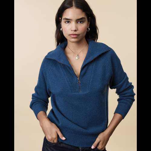 Tricot Pull Col Zippé En Cachemire Océan Femme – Tricot