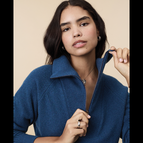 Tricot Pull Col Zippé En Cachemire Océan Femme – Tricot