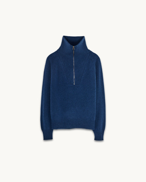 Tricot Pull Col Zippé En Cachemire Océan Femme – Tricot